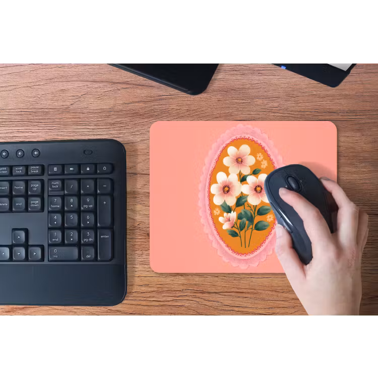 Illustratie - Bloemen - Rand - Roze muismat rubber klein -toetsenbord