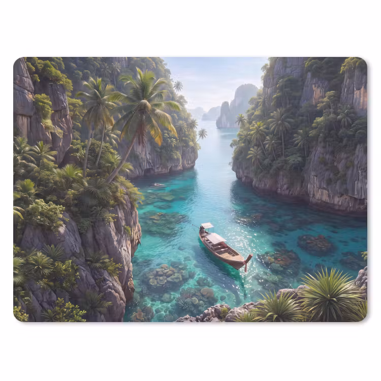 Eiland - Tropisch - Water - Palmbomen - Natuur muismat rubber klein -3d