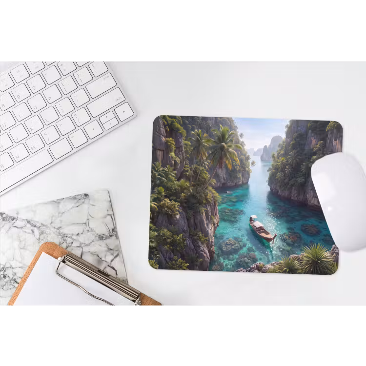 Eiland - Tropisch - Water - Palmbomen - Natuur muismat rubber klein -witbureau