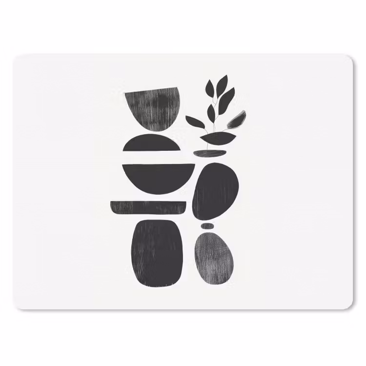 Japandi - Zwart - Abstract muismat rubber klein -3d