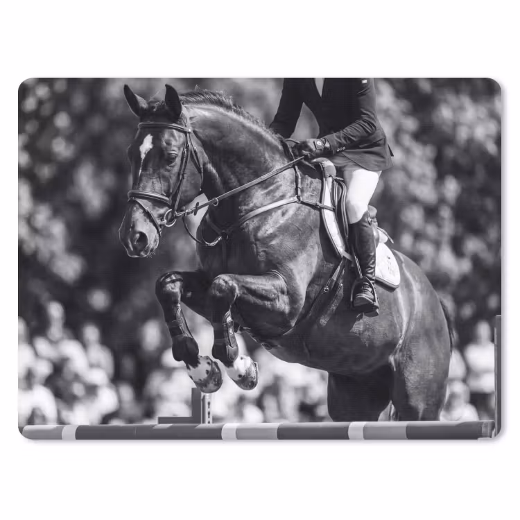 Springen - Paard - Zwart - Wit muismat rubber klein -3d