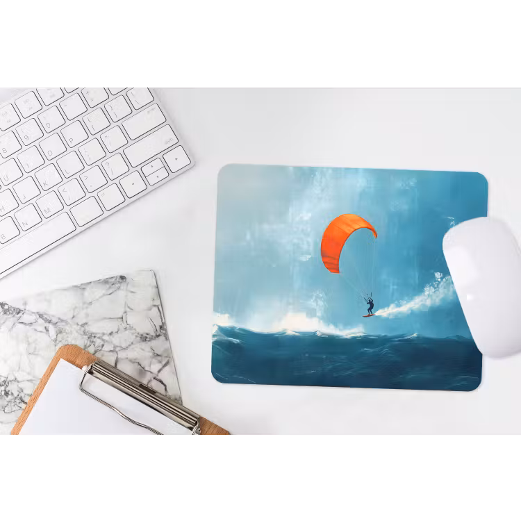 Kitesurfer - Oranje - Zee - Lucht muismat rubber klein -witbureau