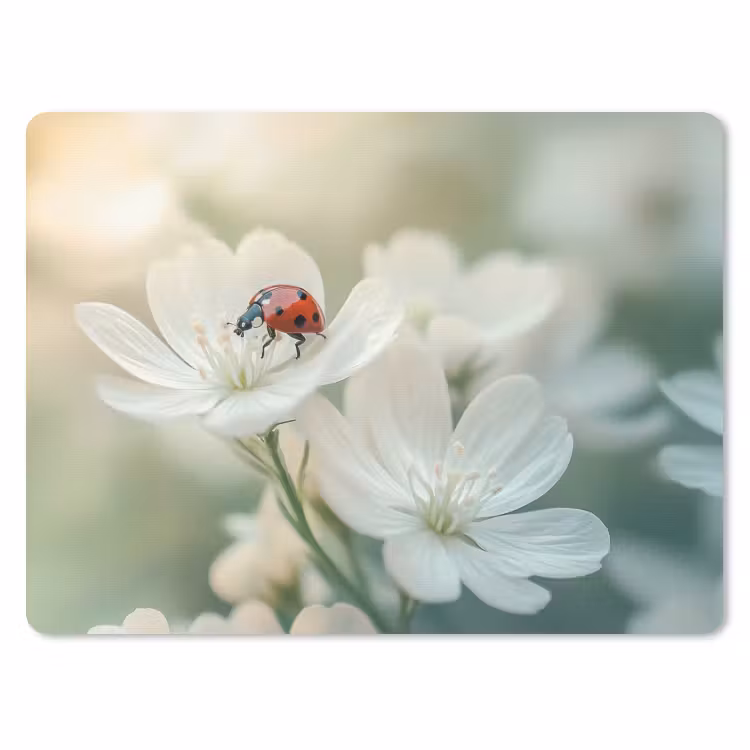Lieveheersbeestje - Bloemen - Wit muismat rubber klein -3d