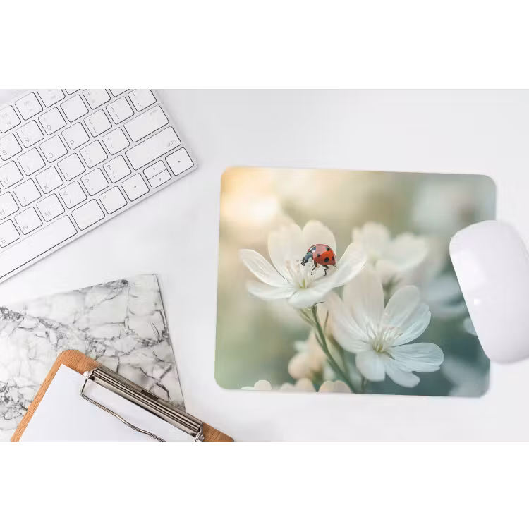 Lieveheersbeestje - Bloemen - Wit muismat rubber klein -witbureau