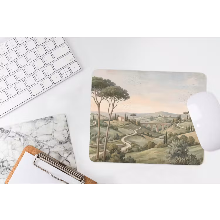 Landschap - Heuvels - Zandpad - Groen muismat rubber klein -witbureau
