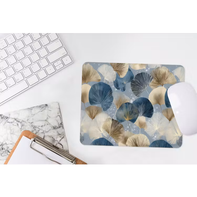 Bladeren - Abstract - Goud - Blauw muismat rubber klein -witbureau
