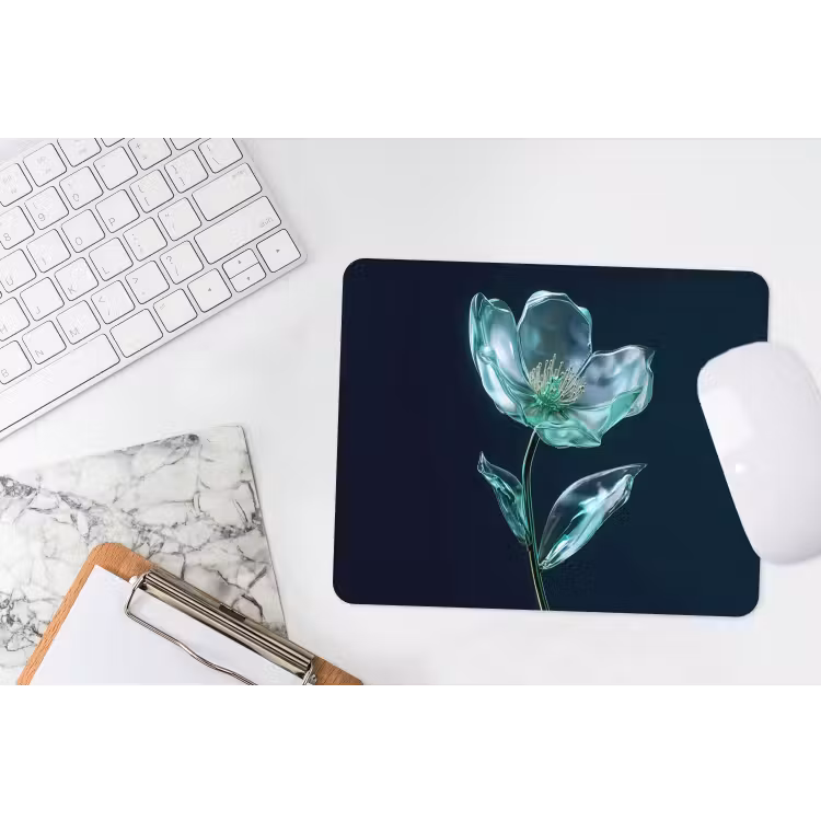 Bladeren - Bloem - Glazen - Donkerblauw muismat rubber klein -witbureau