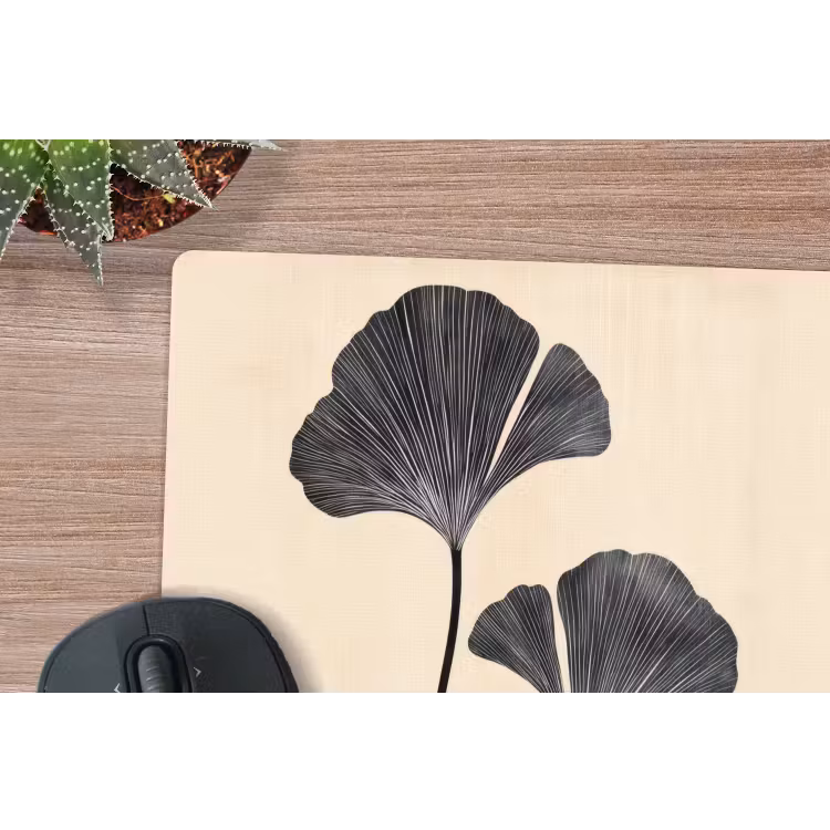 Bladeren - Minimalistisch - Zwart muismat rubber klein -closeup