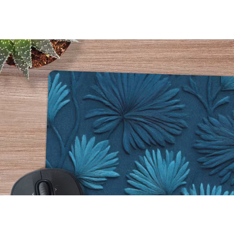 Bladeren - Reliëf - Patroon - Oceaanblauw - Modern muismat rubber klein 262 -closeup