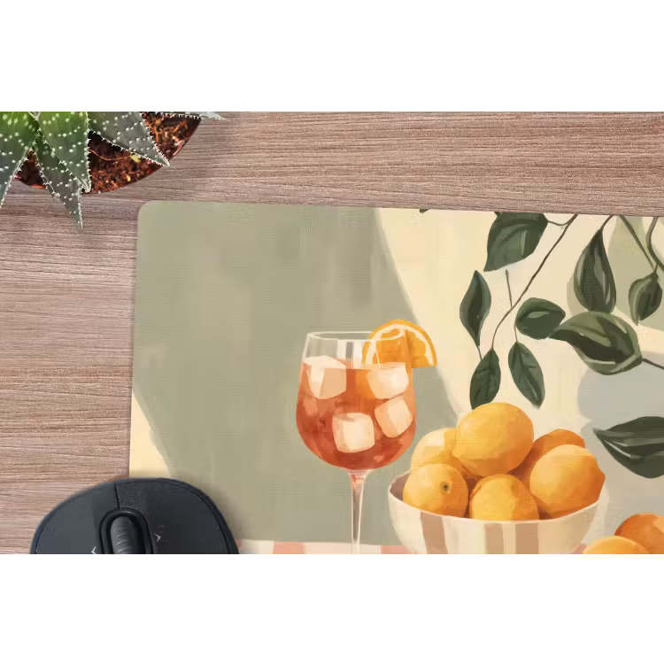 Citroenen - Glas - Tafelkleed - Geblokt muismat rubber klein -closeup