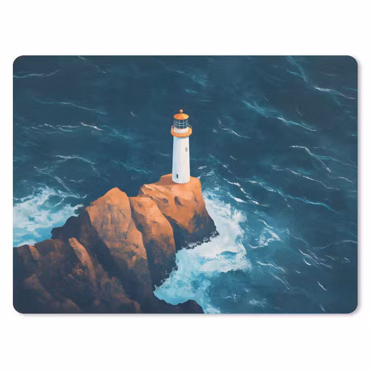 Vuurtoren - Rots - Zee - Golven muismat rubber klein -3d