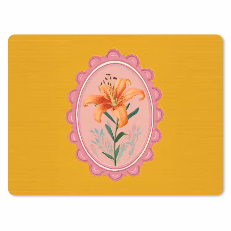 Lelie - Oranje - Lijst - Ovaal muismat rubber klein -3d