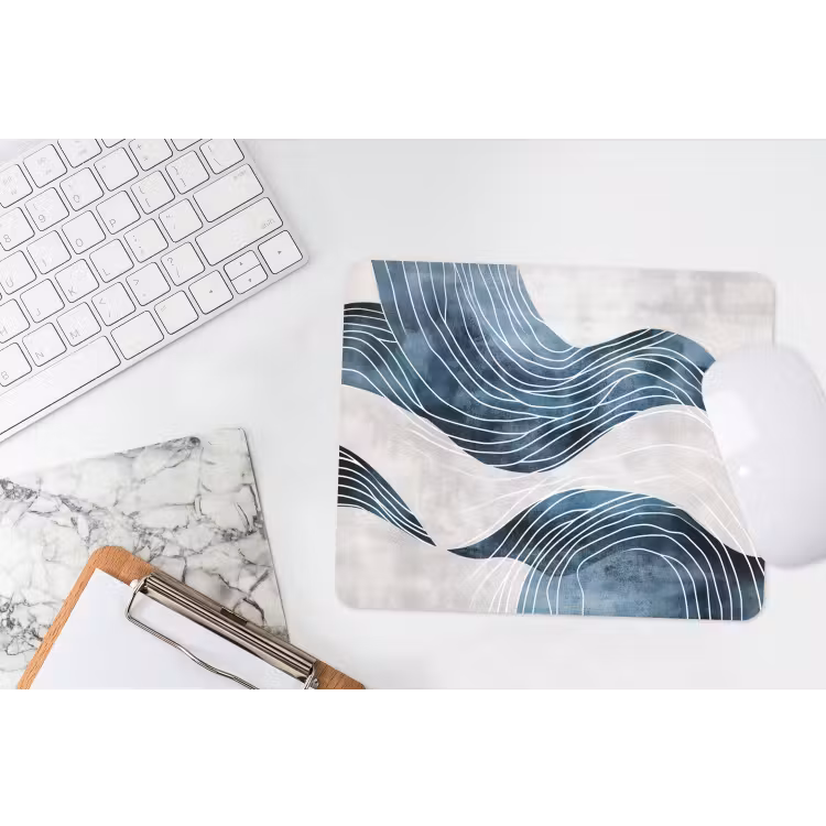 Lijnen - Golven - Abstract - Blauw muismat rubber klein -witbureau