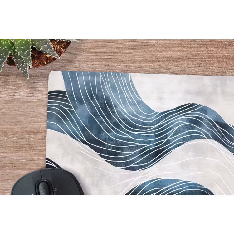 Lijnen - Golven - Abstract - Blauw muismat rubber klein -closeup