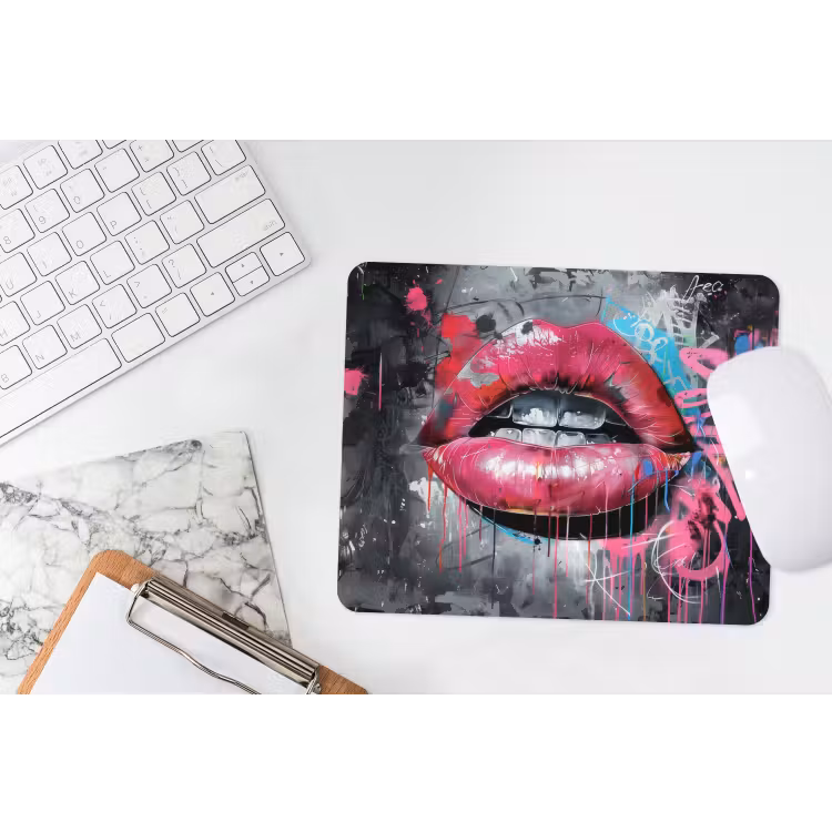 Lippen - Felroze - Graffiti - Verfstrepen muismat rubber klein -witbureau