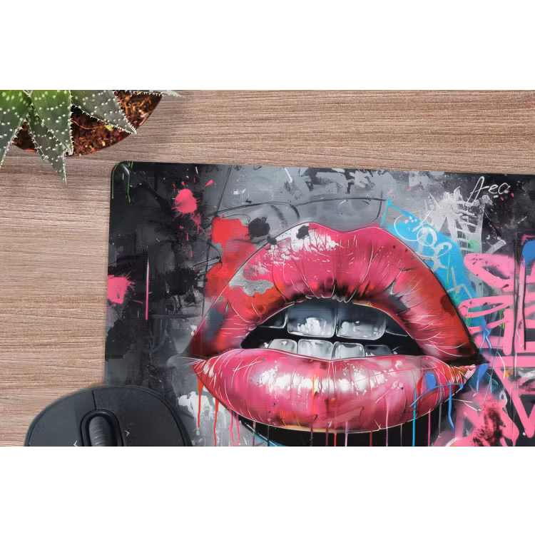 Lippen - Felroze - Graffiti - Verfstrepen muismat rubber klein -closeup