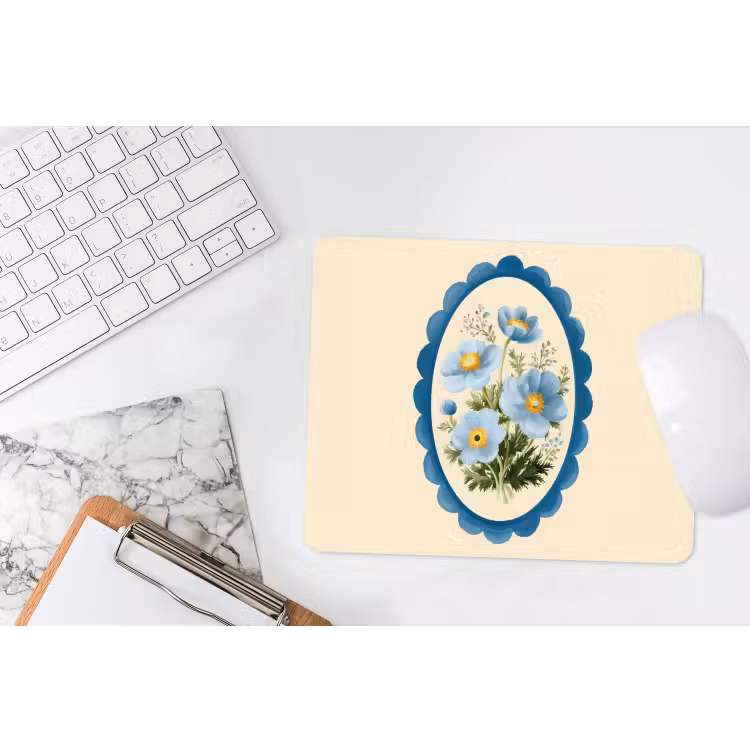 Lijst - Bloemen - Lichtblauw - Illustratie muismat rubber klein -witbureau