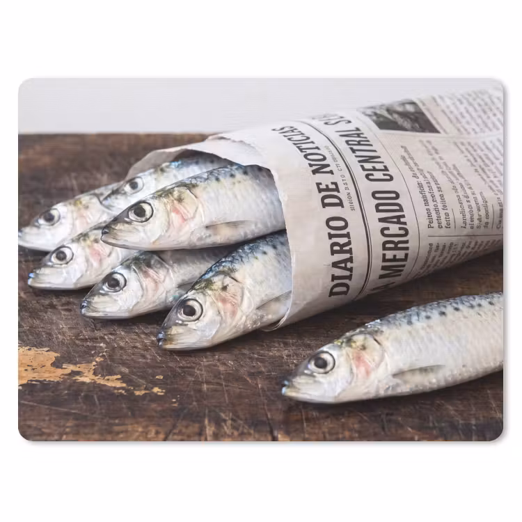 Mouse Pad - Little Sardine - newspaper - cutting board - Sardientje - krant - snijplank muismat rubber klein