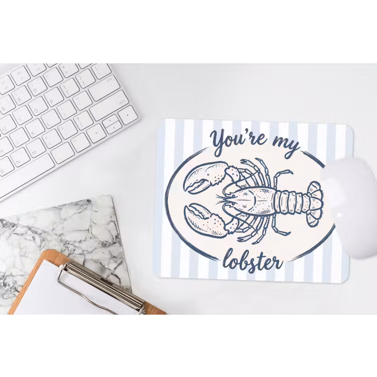 Kreeft - Illustratie - Liefde - Blauw - Decoratie muismat rubber klein -witbureau