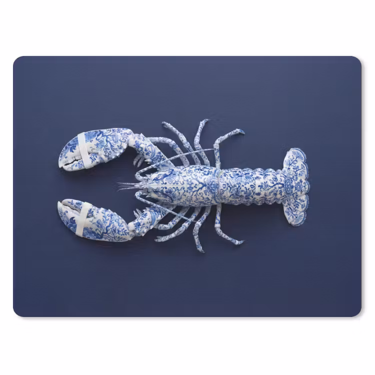 Kreeft - Porselein - Delfts - Blauw muismat rubber klein -3d