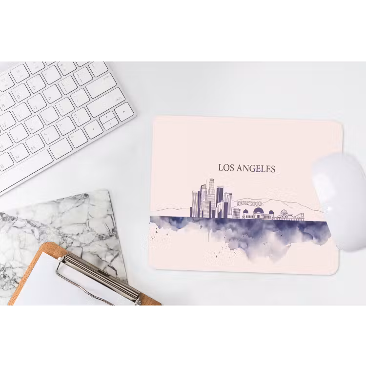 Los Angeles - Skyline - Architectuur - Aquarel - Blauw muismat rubber klein -witbureau