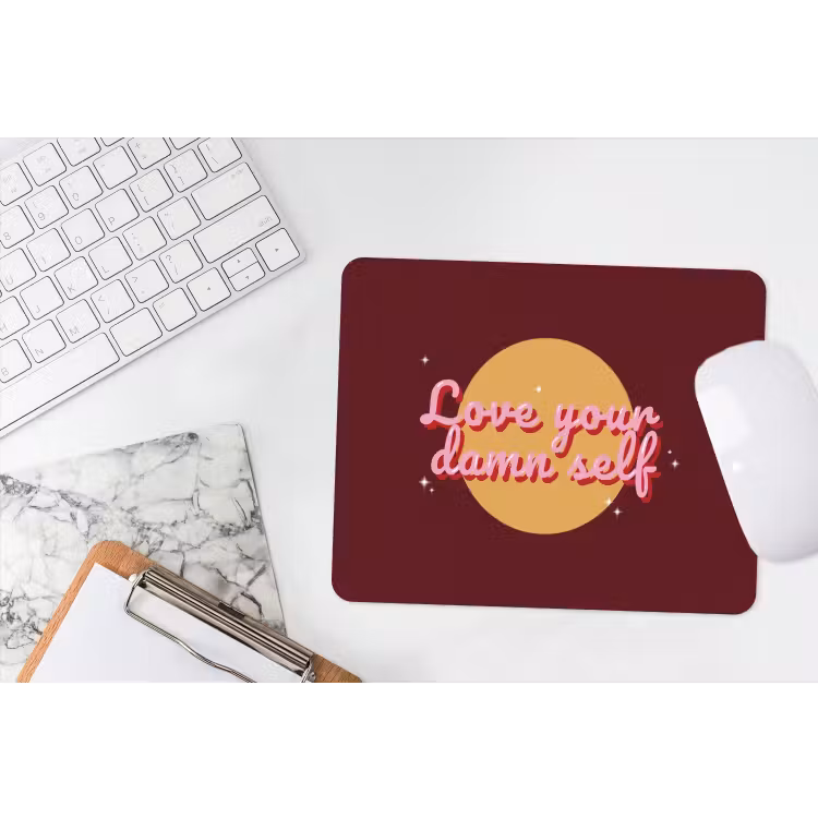 love your damn self - Cirkel - Glitter - Rood muismat rubber klein -witbureau