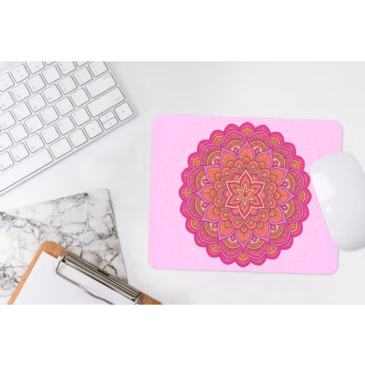 Mandala - Cirkel - Spiritueel - Oosters - Roze muismat rubber klein -witbureau