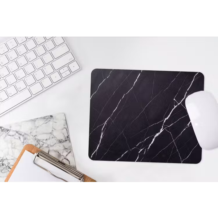 Marmer - Patroon - Abstract - Modern - Zwart muismat rubber klein -witbureau