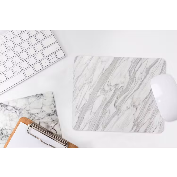 Marmer - Wit - Grijs - Structuur - Modern muismat rubber klein -witbureau