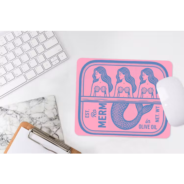 Meermin - Sardineblik - Illustratie - Roze - Retro muismat rubber klein -witbureau