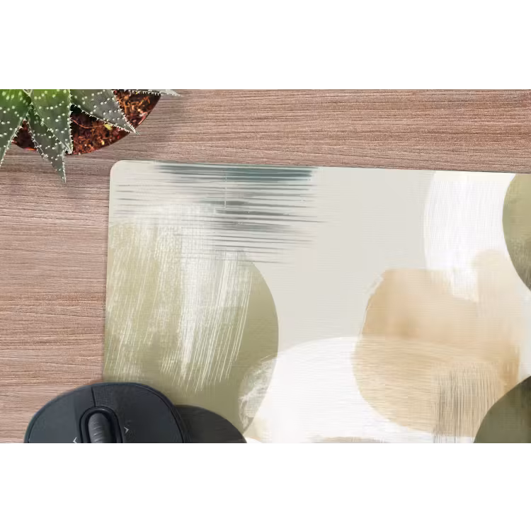 Minimalistisch - Cirkels - Penseelstreken - Beige muismat rubber klein -closeup