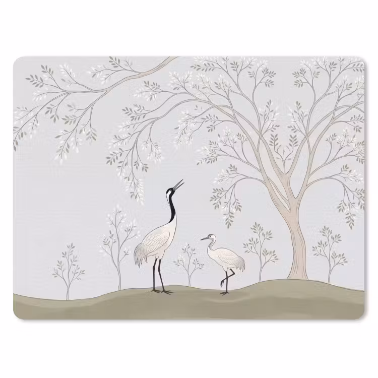 Minimalistisch - Kraanvogels - Blauw muismat rubber klein -3d