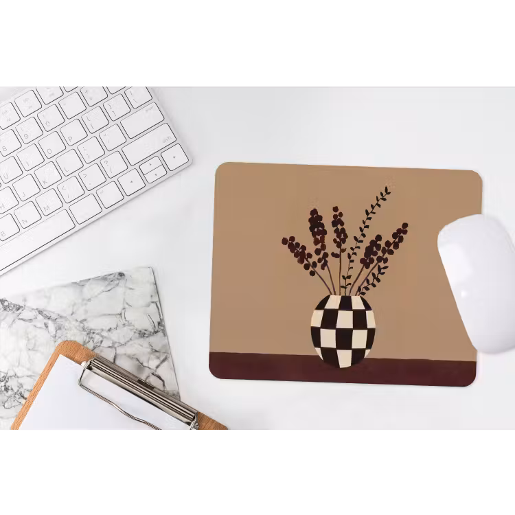 Minimalistisch - Vaas - Bloemen - Bruin muismat rubber klein -witbureau