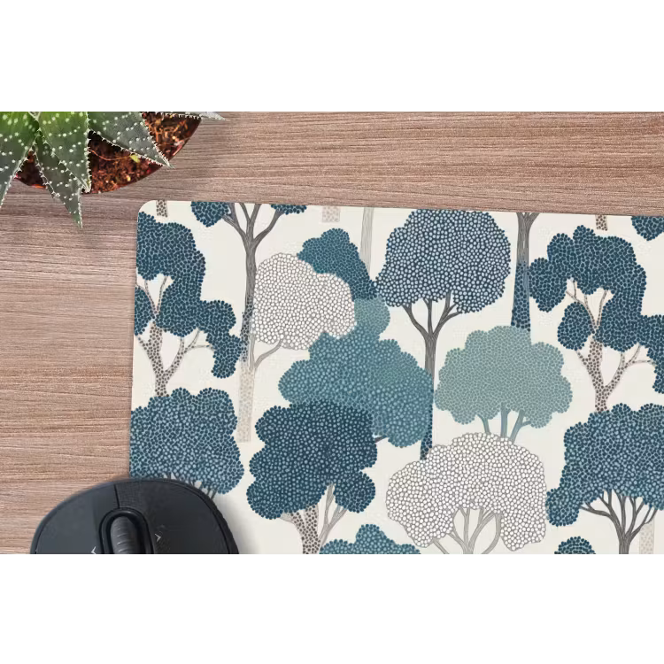 Modern - Bomen - Bos - Patroon - Blauw muismat rubber klein 262 -closeup