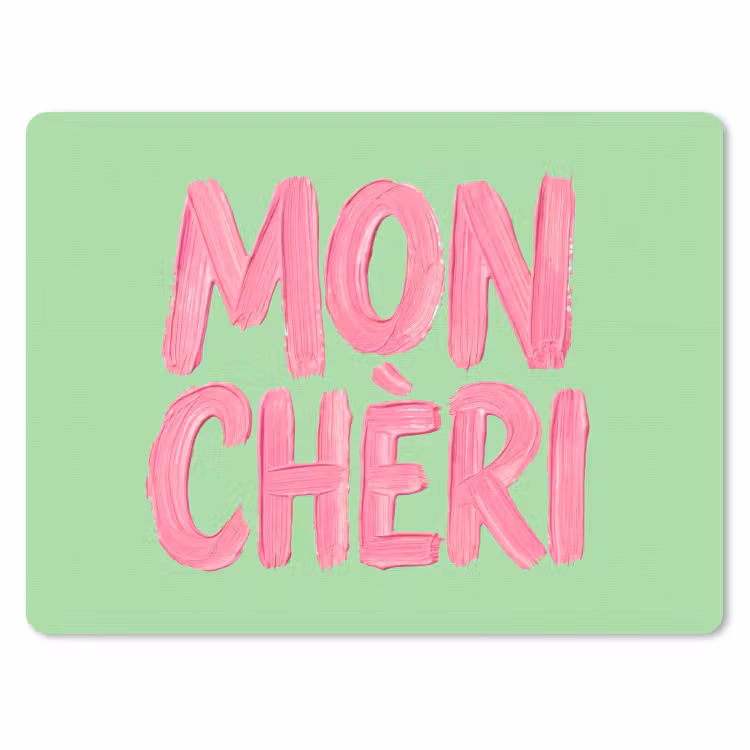 Mon cheri - Groen - Roze muismat rubber klein -3d
