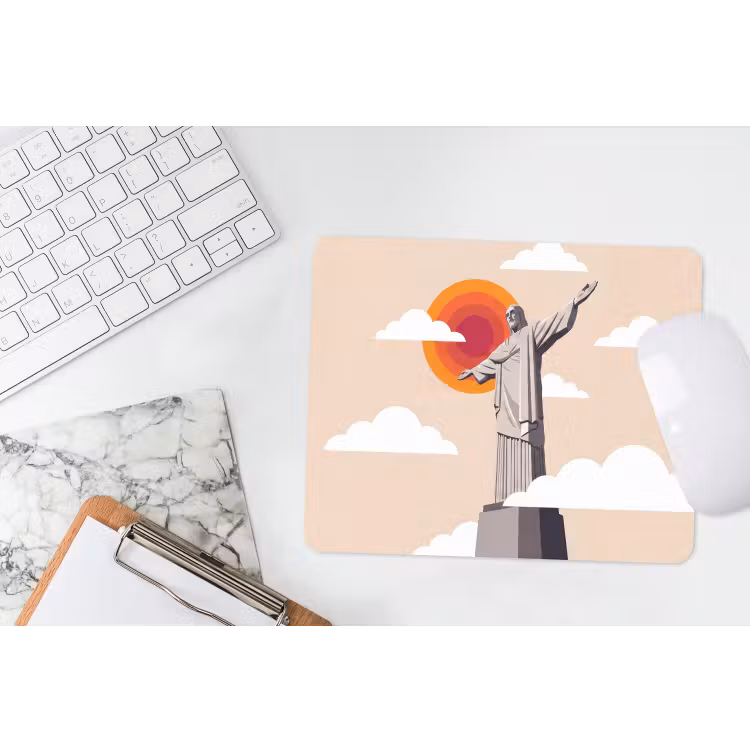 Monument - Stad - Zonsondergang - Minimalistisch - Oranje muismat rubber klein -witbureau
