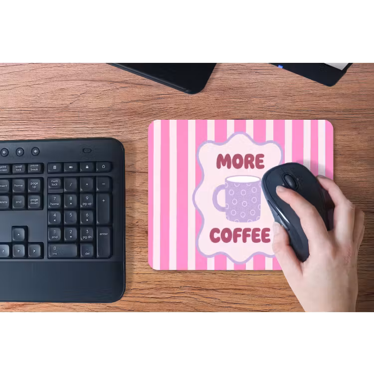 More coffee - Roze - Paars - Strepen - Mok muismat rubber klein -toetsenbord
