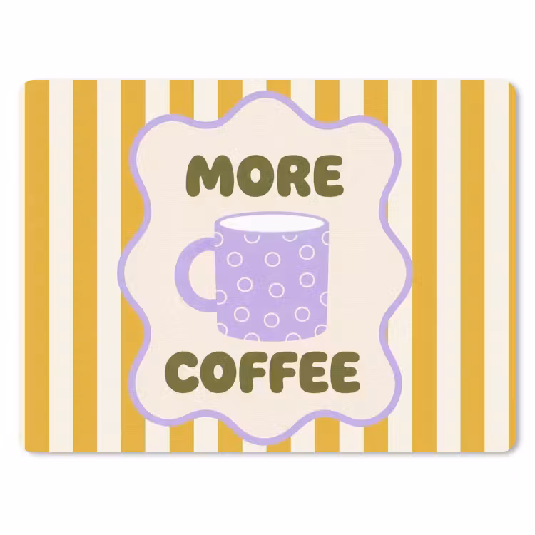 More coffee - Geel - Paars - Strepen - Mok muismat rubber klein -3d