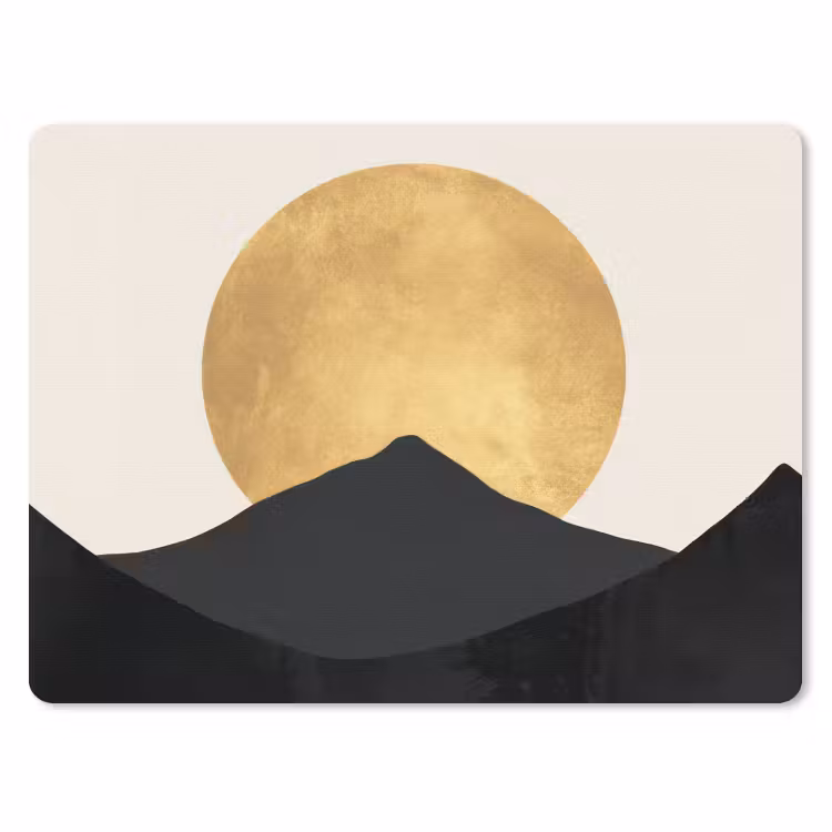 Bergsilhouetten - Gouden cirkel - Beige muismat rubber klein -3d