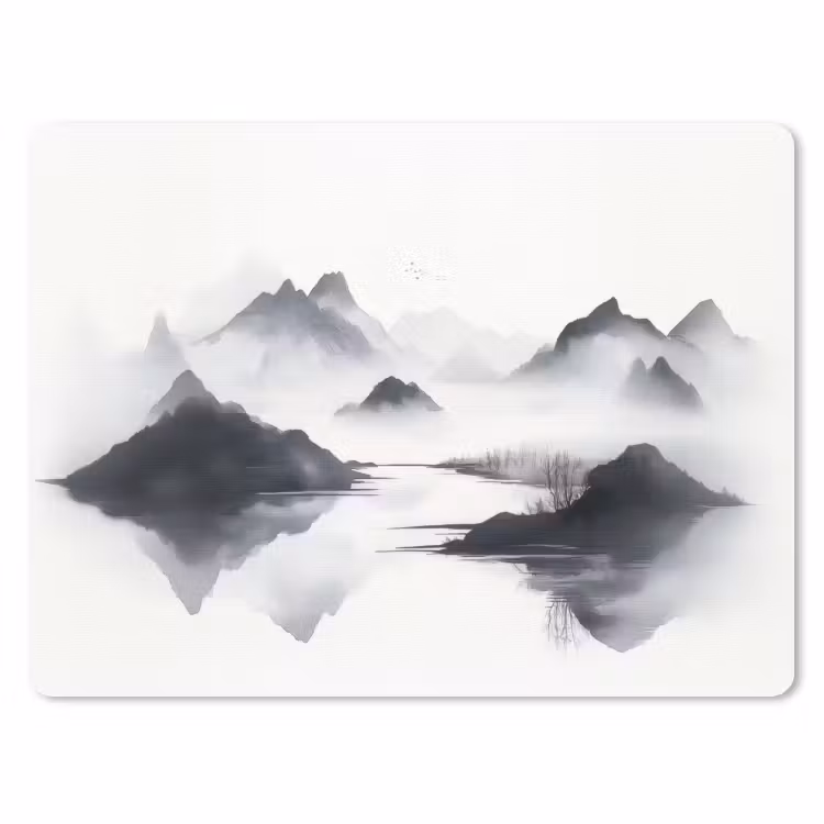 Bergen - Mistig - Water - Wit muismat rubber klein -3d