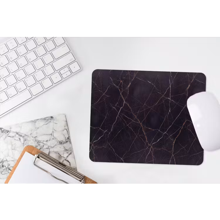 Natuursteen - Marmerpatroon - Abstract - Modern - Zwart - Goud muismat rubber klein -witbureau