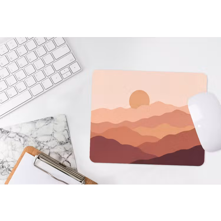 Natuur - Heuvels - Abstract - Modern - Oranje muismat rubber klein -witbureau