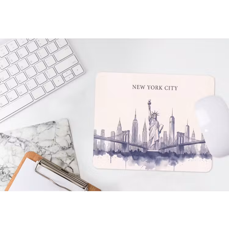 New York - Vrijheidsbeeld - Skyline - Illustratie - Blauw muismat rubber klein -witbureau