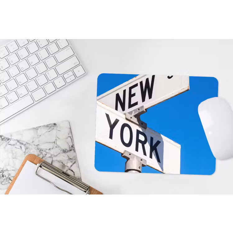 New York - Straatbord - Stad - Urban - Blauw muismat rubber klein -witbureau