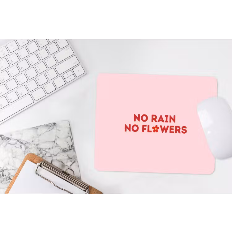 No rain no flowers - Minimalistisch - Roze - Bloem muismat rubber klein -witbureau