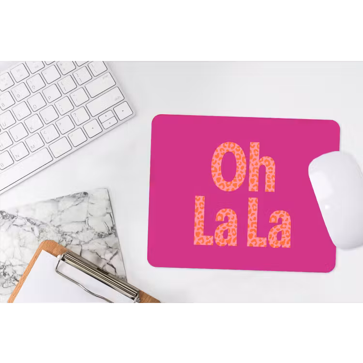 Oh la la - Luipaardprint - Roze muismat rubber klein -witbureau