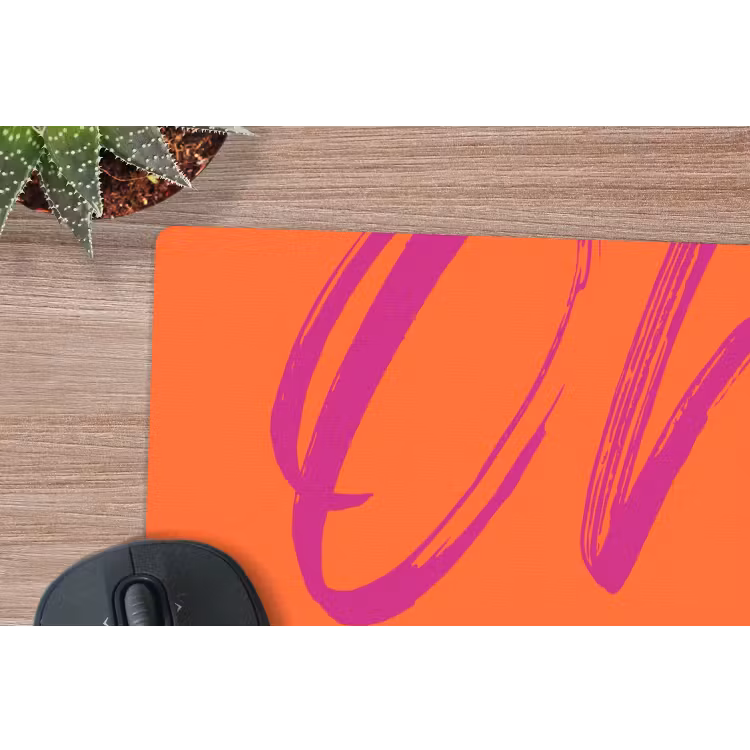 Oh la la - Oranje - Roze - Grafisch muismat rubber klein -closeup