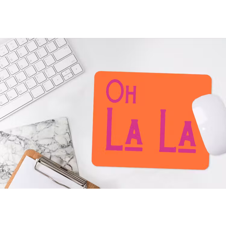 Oh la la - Oranje - Roze - Scheeflettertype muismat rubber klein -witbureau