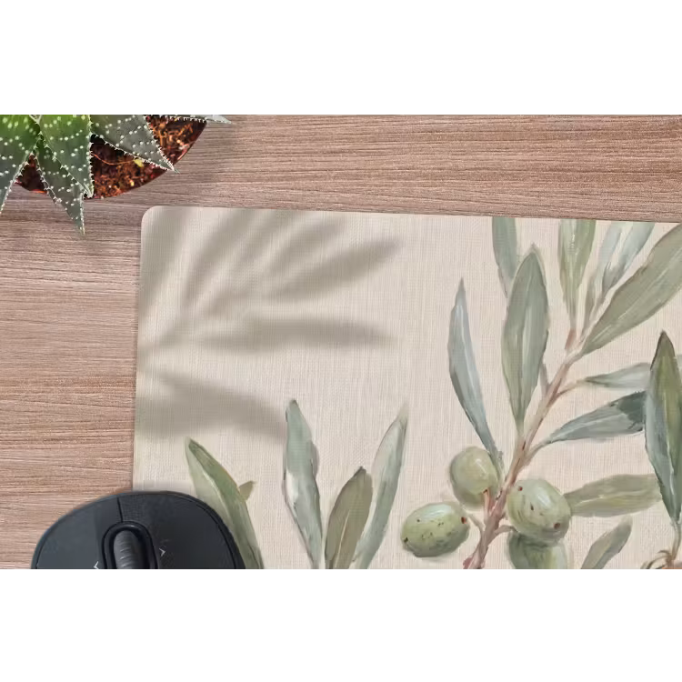 Olijftak - Bladeren - Natuur - Groen - Beige muismat rubber klein -closeup