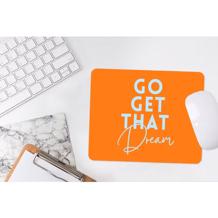 Oranje - Blauw - Go get that dream muismat rubber klein -witbureau
